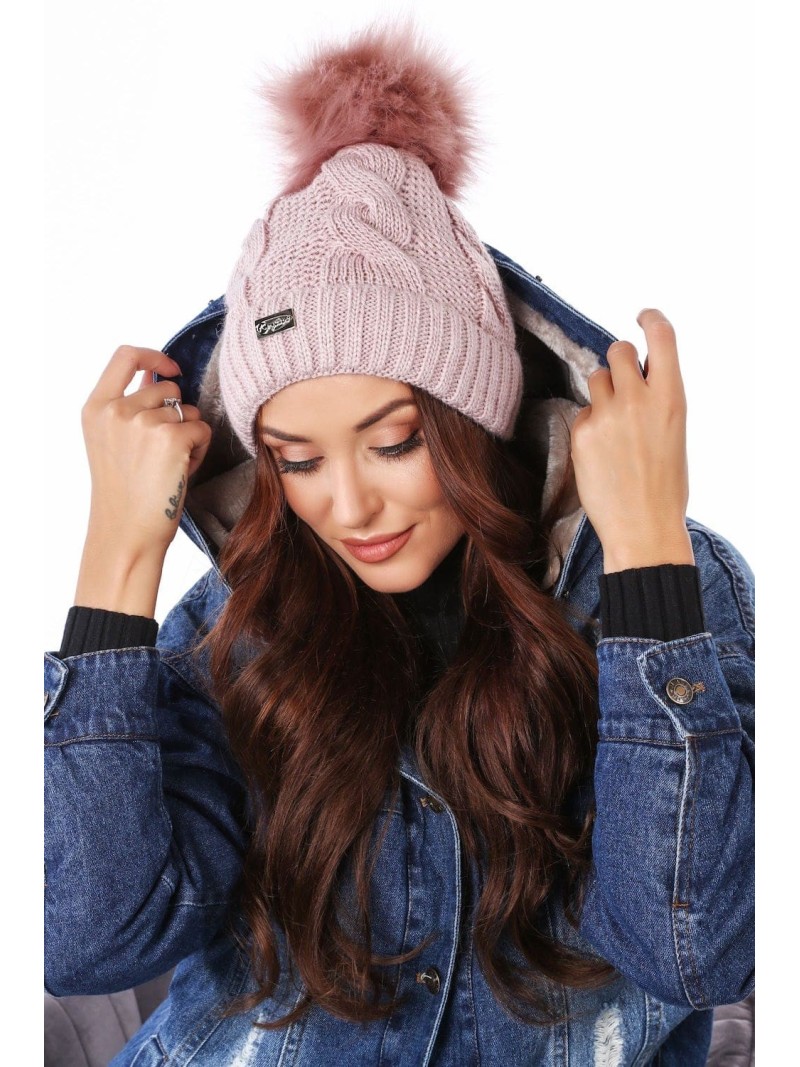 Women\'s braided winter hat, powdered C52 - Online store - Boutique